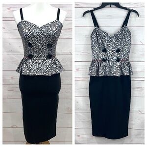 Tatyana Vintage Retro Metallic Silver Polka Dot Pinup Girl Peplum Wiggle Dress